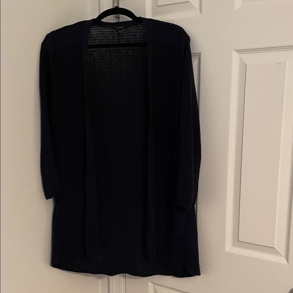 Talbots Midnight Blue 💯 Linen Open-Front Cardigan